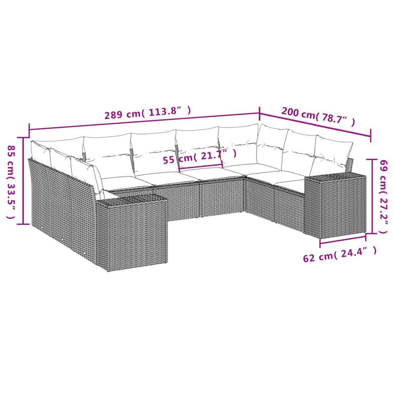 Vidaxl Gartenmöbel-Set aus Polyrattan mit Kissen, 9-teilig, Grau, Modernes Design - Bild 2