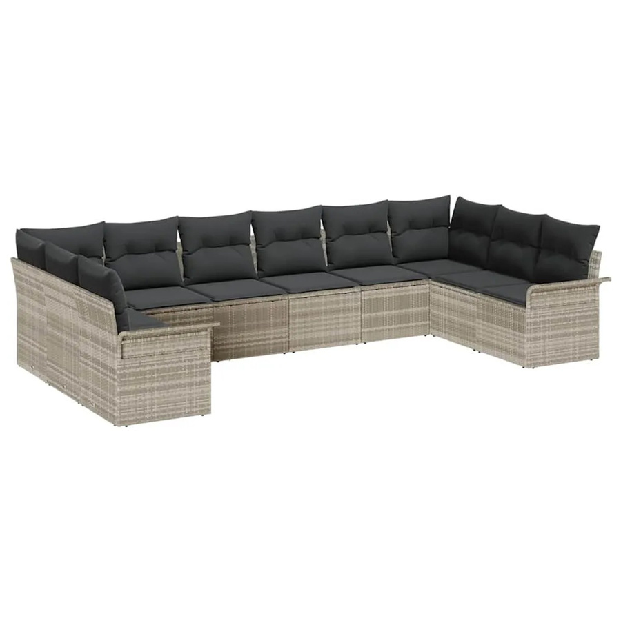 vidaXL Garten-Sofa-Set aus Polyrattan in Hellgrau, 10-teilige L-Form Lounge-Garnitur mit Kissen und abnehmbaren Bezügen - Bild 2
