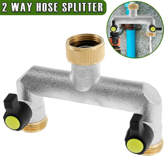 2-Wege-Schlauchspalter aus Zinklegierung in Silber, 3/4 Zoll Gartenschlauch-Splitter für die Gartenarbeit - Bild 1
