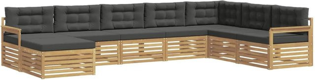 vidaXL Outdoor-Sofagarnitur 8-teilig in L-Form aus Akazienholz mit Kissen, Weiß und Anthrazit - Bild 1
