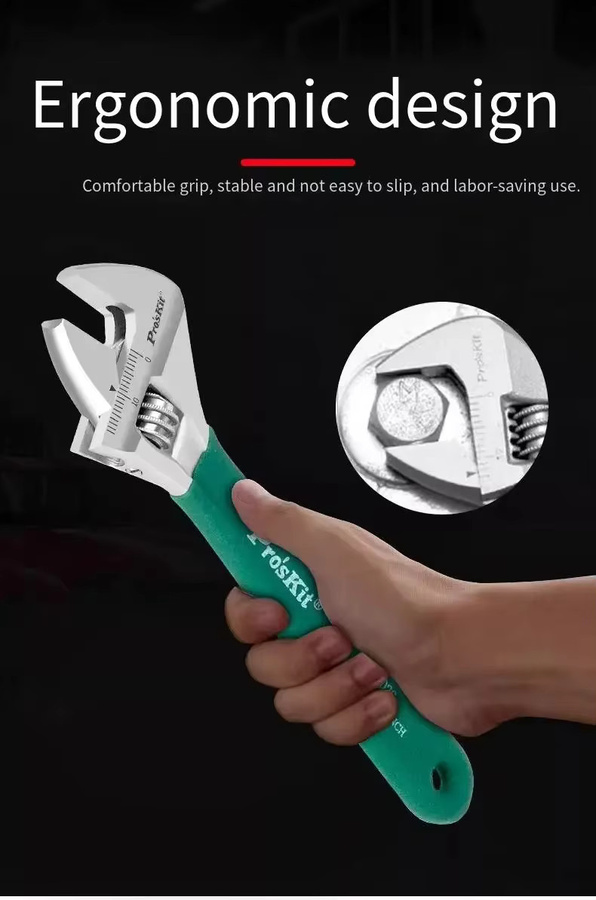 Pro'sKit 1PK-H026 Verstellbarer Schraubenschlüssel mit großer Öffnung und rutschfestem Griff in den Größen 6, 8, 10 und 12 Zoll - Bild 4