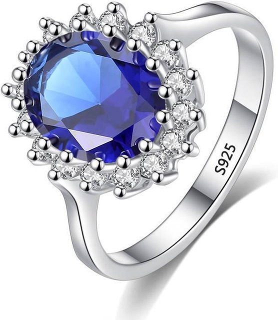 Allbestart Ring 925 Silber, Blau Saphir, Zirkonia, Damen - Bild 1