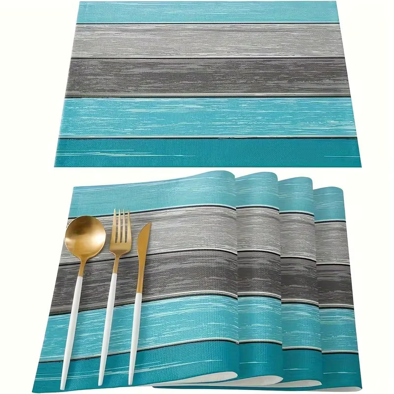 VIKAMA Tischmatte blau-grau gestreift mit Holzmaserung, wasserdicht und rutschfest, maschinenwaschbar, B: 45,0 cm, T: 30,0 cm - Bild 4