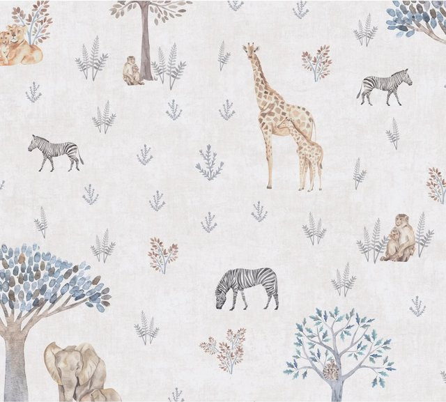 A.S. Création Vliestapete Tiere in Beige, Blau und Gelb, B/H: 0,53 m x 10,05 m - Bild 1