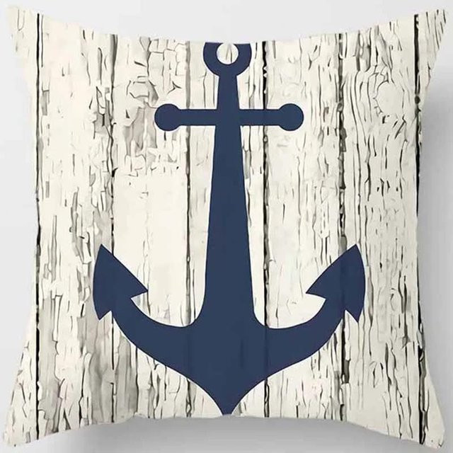Quadratischer Kissenbezug von JMG Clothing in Blau mit nautischem Grafikdruck, B/B: 60 x 60 cm - Bild 1