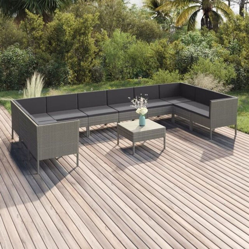 Vidaxl 11-tlg. Garten-Lounge-Set aus Polyrattan mit Auflagen in Grau/Anthrazit - Bild 1
