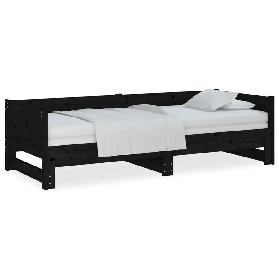 vidaXL Ausziehbares Tagesbett aus Massivholz Kiefer in Schwarz, B/T/H: 204 x 90 x 181 cm - Bild 2
