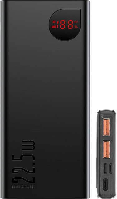 Baseus Adaman Powerbank 10000mAh mit 22,5W Schnellladung, USB-C und 2x USB-A, Schwarz - Bild 7