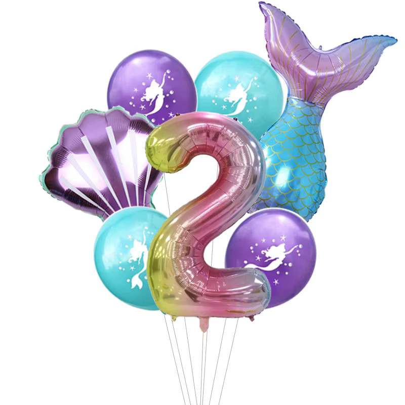 7-teiliges Set Regenbogen Ballons mit Meerjungfrau-Motiv und Schwanz-Folienballons in Mehrfarbig für deine Geburtstags- und Partydekoration - Bild 2