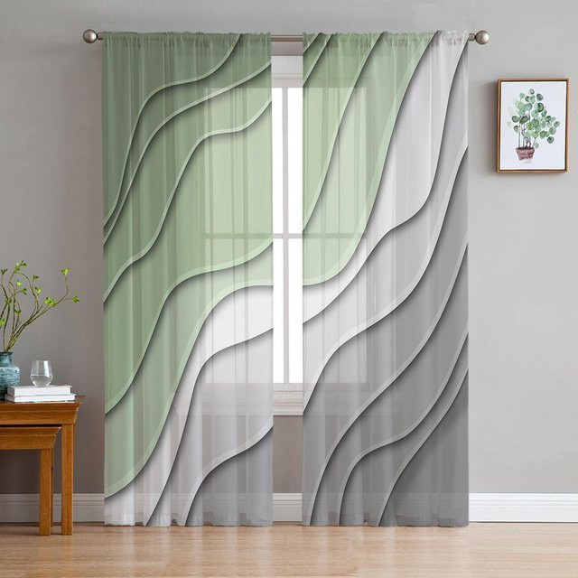 Transparente Tüll-Voile-Organza-Vorhänge mit Farbverlauf in Salbeigrün und Grau, 2er-Set, Breite: 135 cm, Höhe: 115 cm - Bild 1