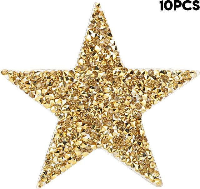 GoolRC 10 Stück Stern Hot Strass Aufkleber in Gold und Beige für DIY Kleidung und Handy Dekoration - Bild 1