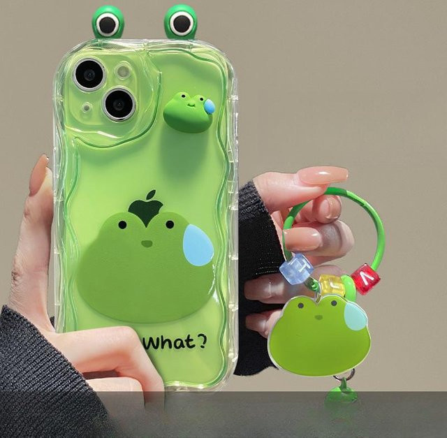 Niedliche iPhone Handyhülle mit dreidimensionalem Froschdesign aus weichem Silikon in Grün für Apple iPhone 15, 14 Pro Max, 13, 7 Plus und 8 Plus - Bild 1