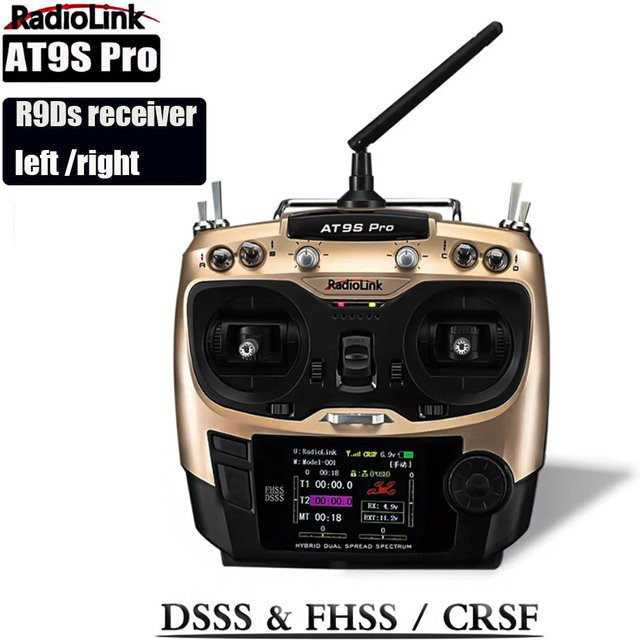 Radiolink AT9SPro 12CH 2,4G DSSS FHSS CRSF Funksender in Gold mit R9DS Empfänger für FPV Racing Drone Multicopter (Links/Rechts Hand) - Bild 1