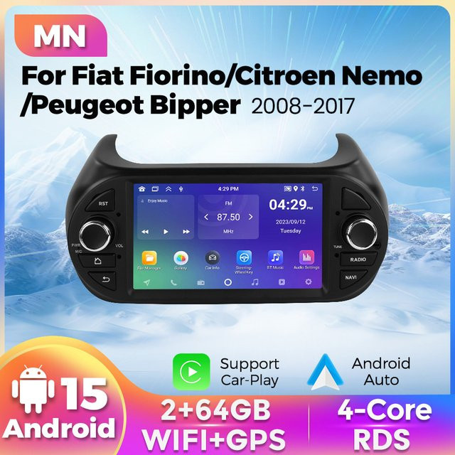 NAVIFANS 7 Zoll IPS Carplay Autoradio für Fiat Fiorino 2008-2017 mit Android Auto, GPS und Multimedia Video Player, Schwarz - Bild 1