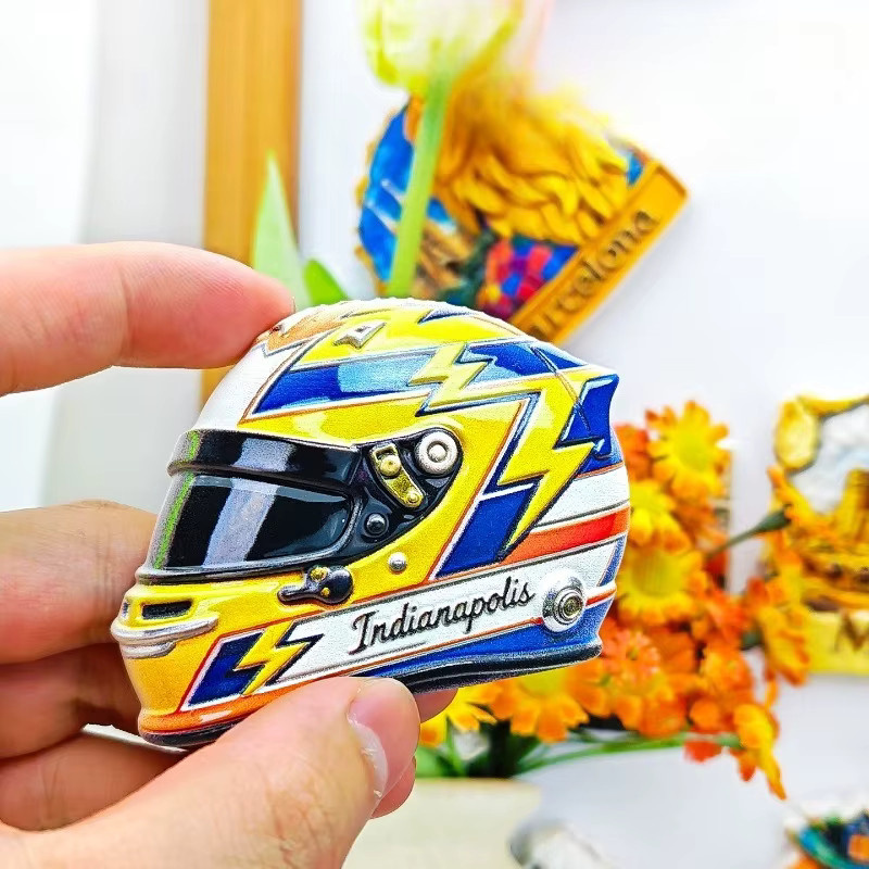 BearPaw Indianapolis Helm Kühlschrankmagnet Racing 3D Gelb - Bild 2