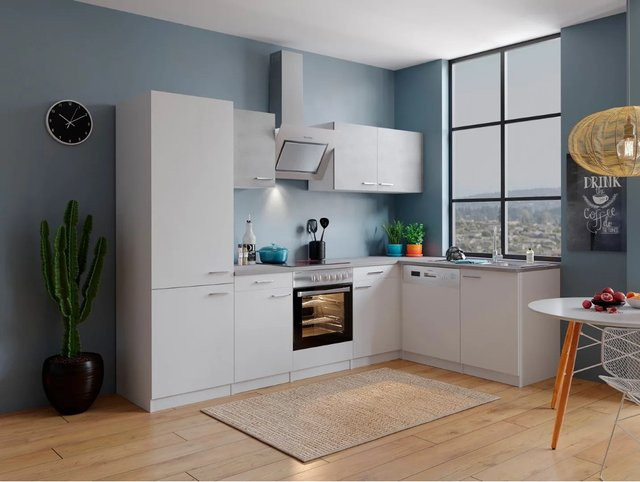 Respekta Winkelküche KBL280WWBSCGKEG in Weiß mit Glasfronten und Soft-Close-Funktion, B/T/H: 280 x 172 x 200 cm - Bild 1