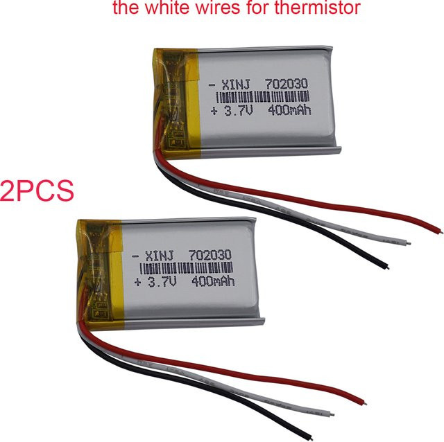 2 Stück XINJ Polymer-Li-Lithium-Batterie 3,7 V 400 mAh 1,48 Wh in Silber mit Thermistor für Bluetooth-Lautsprecher, GPS und MP3/MP4-Player - Bild 1