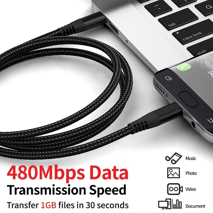 LAIHONEN USB-C zu USB-C Kabel mit 60W PD und 3A, Nylon-Ummantelung, 480Mbps Datenübertragung, Farbe: Grau - Bild 4