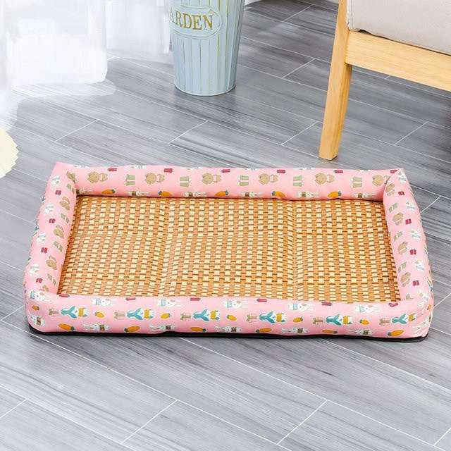 Yiran Furniture Sommer Haustierbett aus Rattan für Katzen und Hunde, atmungsaktiv und kühlend, Farbe: Pink, B/T: 60 x 45 cm - Bild 1