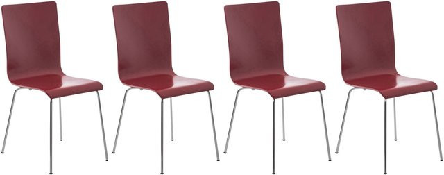 TPFLiving 4er Set Besucherstuhl Peppo mit Holzsitz in Rot - Bild 1