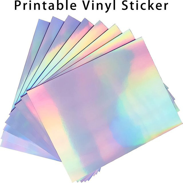 ESHANG Holografisches Vinyl-Aufkleberpapier A4, bedruckbar für Tintenstrahl- und Laserdrucker, wasserfest, Multicolor, 10 Blatt - Bild 1