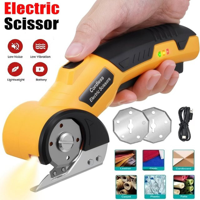 Kabellose elektrische Rotationsschere mit LED-Licht für Karton, Stoff, Leder und Teppich in Gelb-Schwarz - Bild 1