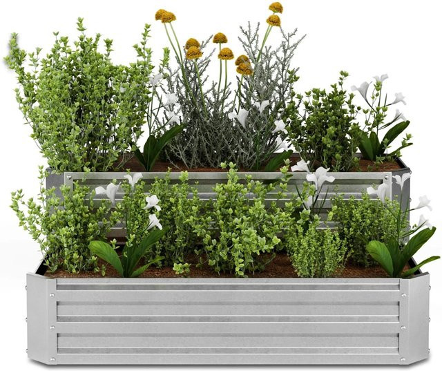 Blumfeldt High Grow Hochbeet mit 2 Ebenen aus rostfreiem Stahl in Silber, B/T/H: 120 x 50 x 90 cm - Bild 1