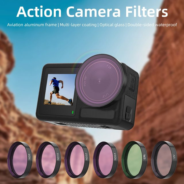 Objektivfilter-Set für DJI Osmo Action 5 Pro und Action 4 mit UV, CPL sowie ND8, ND16, ND32, ND64 Polarisatorfiltern aus optischem Glas - Bild 1