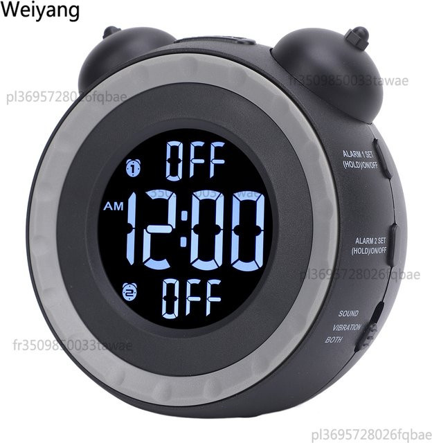NUOYING Bett-Vibrationsalarm mit einstellbarer Lautstärke und Helligkeit, extra lauter Wecker für Tiefschläfer, Schwarz - Bild 1