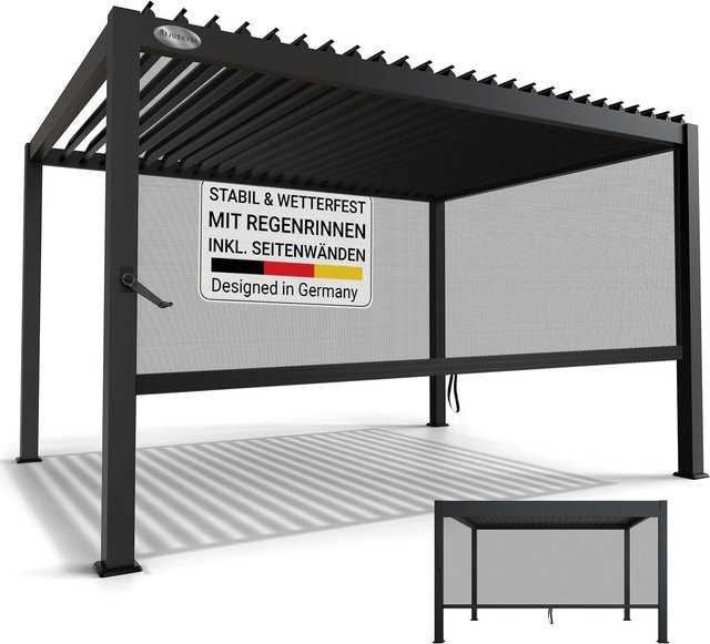 Juskys Lamellendach Tahiti Terrassenüberdachung aus Stahl mit Seitenwand in Anthrazit B: 4 m, T: 3 m - Bild 1