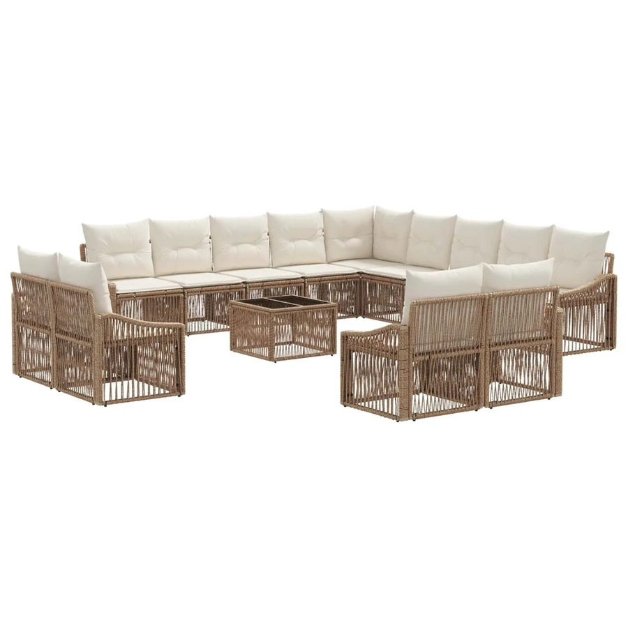 vidaXL Gartensofa-Set 14-teilig in U-Form aus Poly-Rattan und Stahl in Beige mit Polsterung und Kissen - Bild 2