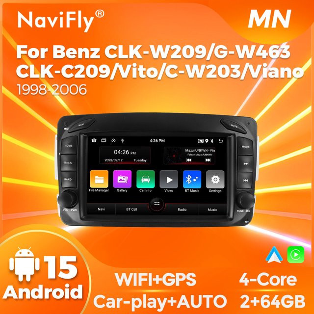 MEKEDE Android 15 Autoradio für Mercedes Benz C-Klasse CLK W209 W203 W463 W208 C200 C320 C350, 7 Zoll, 2 GB RAM + 64 GB Speicher, Schwarz - Bild 1