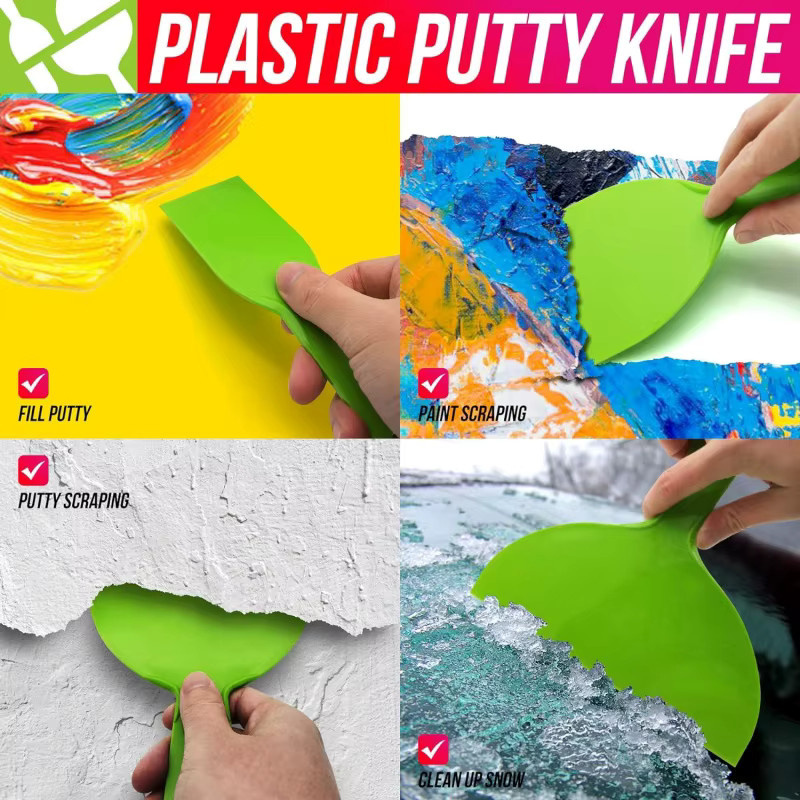 CHITOP Spachtelset aus flexiblem Kunststoff, 5 Stück farbige Spachtel und Schaber für Trockenbau-Reparaturen und Tapeten, Farbe: Grün - Bild 2