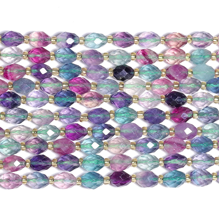 Perlen Fluorit-Quarz, oval, 8 x 7 mm, farbig - Bild 2