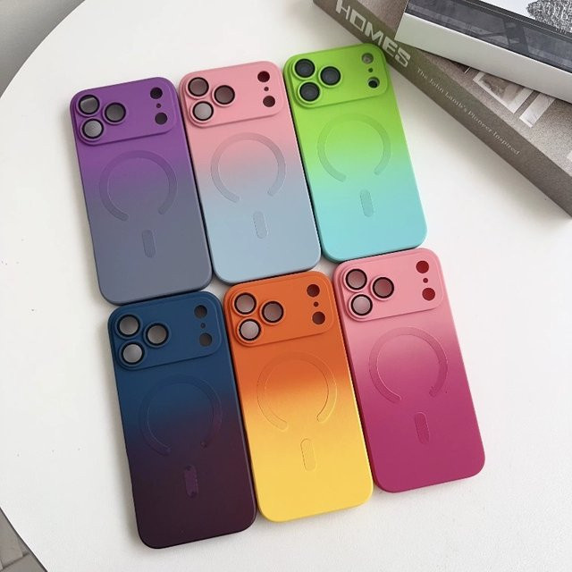 Magnetische MagSafe Handyhülle mit Gradient Design und Linsenschutzfolie für Apple iPhone 11 bis 17 Pro Max Air in Multicolor - Bild 1