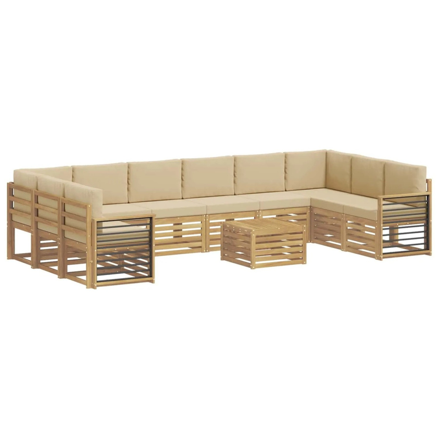 vidaXL Outdoor-Sofagarnitur aus Akazienholz in L-Form, 11-teiliges Set in Weiß und Beige mit Polsterkissen, B/T/H: 59 x 59 x 37 cm - Bild 2