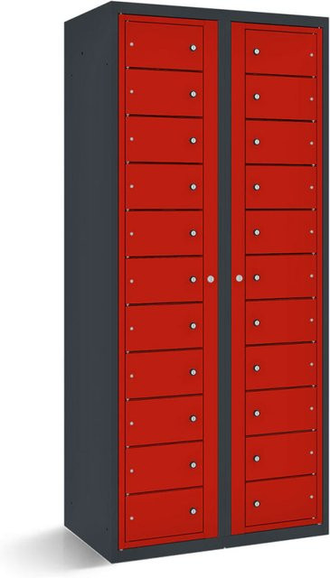 rotstahl Fächerschrank mit 22 Fächern und Zentraltüren in Rot mit anthrazitgrauem Korpus, B/T/H: 80 x 50 x 180 cm - Bild 1