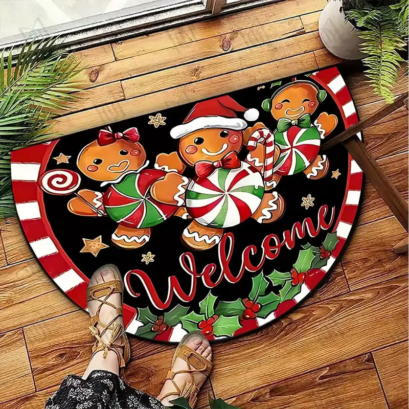 VIKAMA Weihnachtliche Welcome Bodenmatte mit Lebkuchenmann Motiv in Multicolour, wasserabsorbierende Fußmatte für den Eingangsbereich oder das Badezimmer - Bild 5