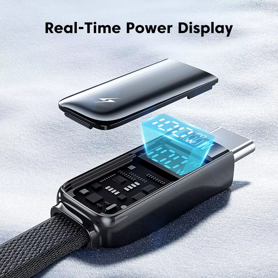 Toocki 4-in-1 USB-C auf Lightning Ladekabel mit LED-Licht, 100W Schnellladefunktion, Schwarz, Länge: 1,2 m - Bild 3