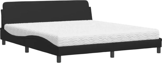 vidaXL Bett mit Matratze in Schwarz aus Kunstleder und Kiefernholz, B/T: 180 x 200 cm, Höhe: 185 cm - Bild 1