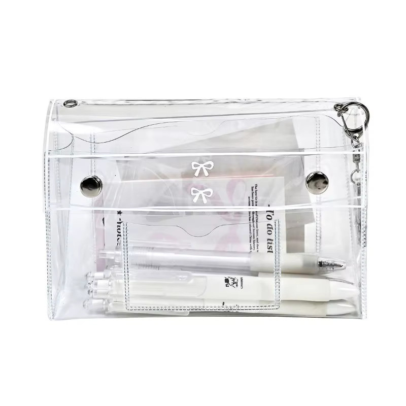 Transparentes 4-lagiges Federmäppchen aus wasserdichtem PVC mit großem Fassungsvermögen als multifunktionale Aufbewahrungsbox für Studenten und Make-up - Bild 2