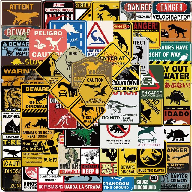 60 Stück Dinosaurier-Park-Warnschild-Aufkleber von GOGOTU in Multicolour für Telefon, Computer, Notebook und DIY-Projekte - Bild 1