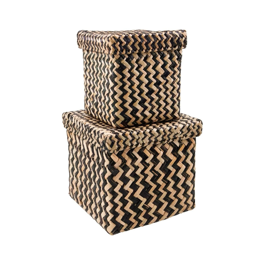 House Doctor Aufbewahrungsboxen Ollie 2er-Set aus Seagrass und Metall in Schwarz und Natur - Bild 1