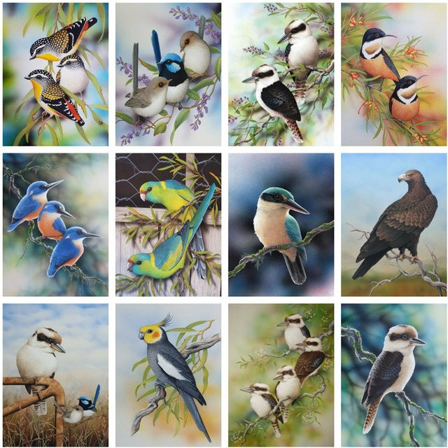 Azqsd Diamantmalerei Vögel und Tiere als Mosaik-Stickerei mit Full Round Steinen, B/H: 30 x 40 cm - Bild 1