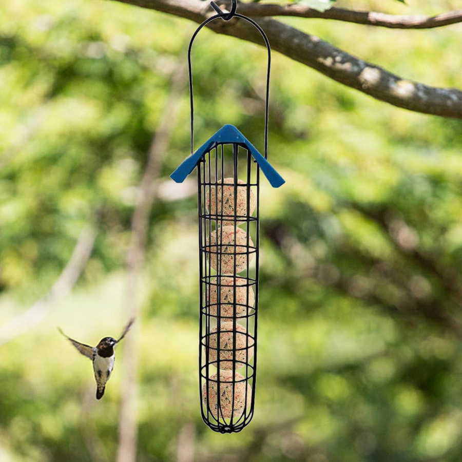 Outdoor-Vogelfutterstation Schwarz: Meisenknödel-Futterspender als Wildvogel-Hängefutterstation - Bild 2