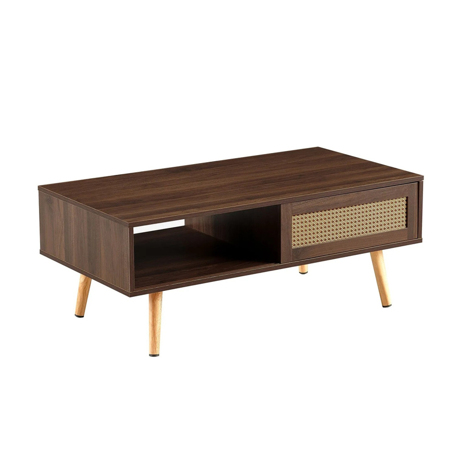 okwish Couchtisch aus Massivholz mit Rattan-Flecht und Schiebetüren in Walnuss, B/T/H: 105 x 55 x 40 cm - Bild 2