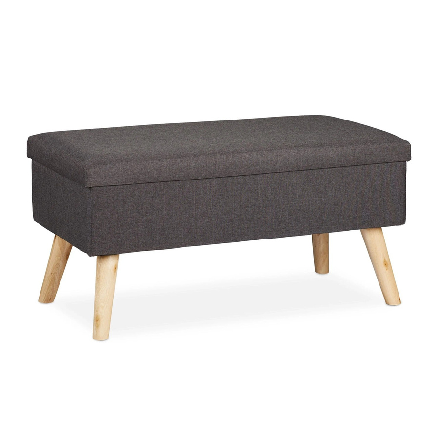 Relaxdays Sitzbank aus Holz mit Stauraum in Grau, B/T/H: 77 x 39 x 39 cm - Bild 2