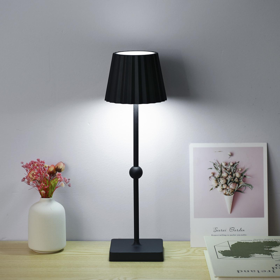 TOMTOP JMS Schreibtischlampe Schwarz, dimmbare und höhenverstellbare Nachttischlampe mit Touch-Funktion, wiederaufladbare Augenpflege-Leuchte für Schlafzimmer und Home-Office - Bild 2