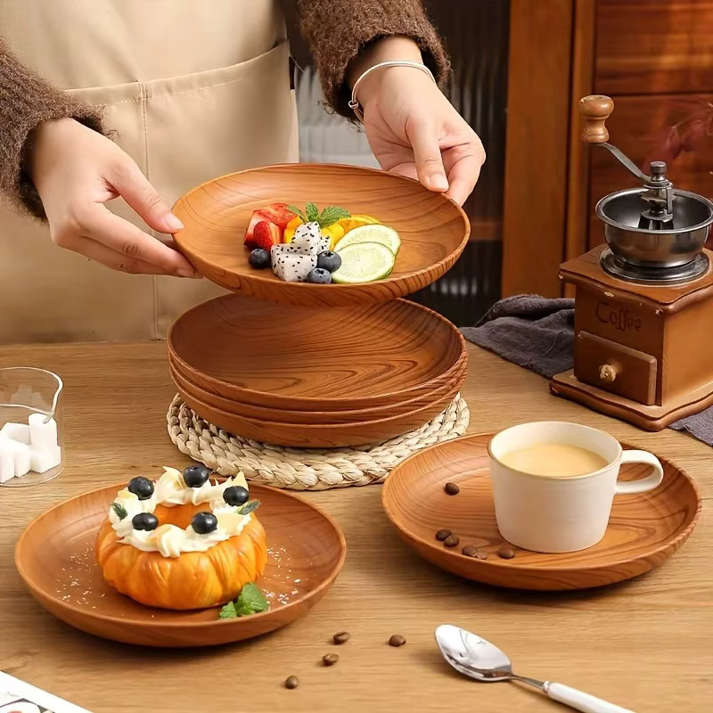 CHANSUNRUN Japanisches Tee-Tablett aus Kunststoff in Holzmaserung, rechteckig, braun - Bild 1