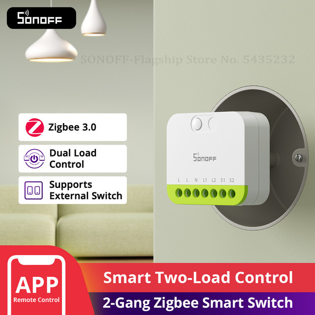 SONOFF MINI-ZB2GS MINI DUO 2-Gang Zigbee Smart Switch mit Dual Load Control, Zigbee 3.0 Kompatibilität, Weiß - Bild 1